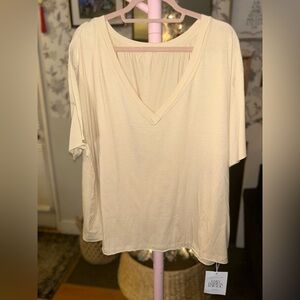 Oversized Casual Cream V-Neck Top